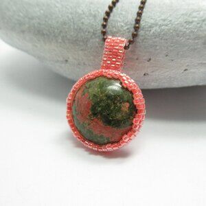 Unakite stitched pendant